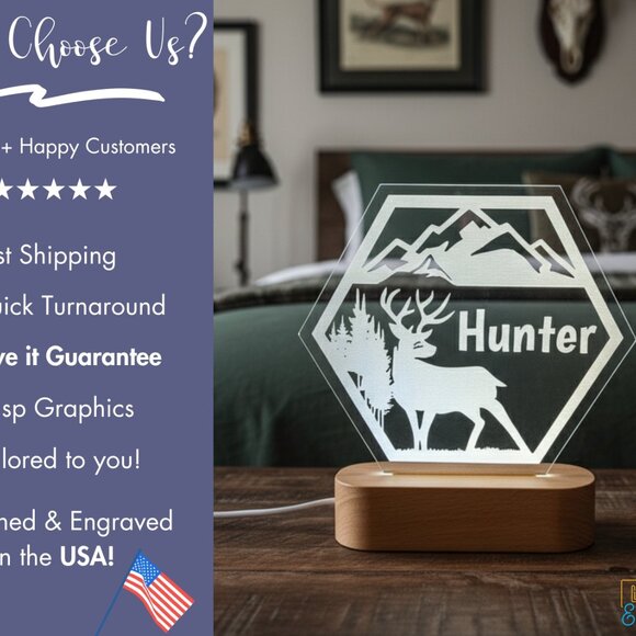 Custom LED Deer Name Light • Personalized Bedroom Decor • Hunter Gift - Picture 4 of 8
